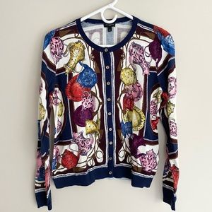 Talbots Petite Large Teacup Novelty Multi Cardigan